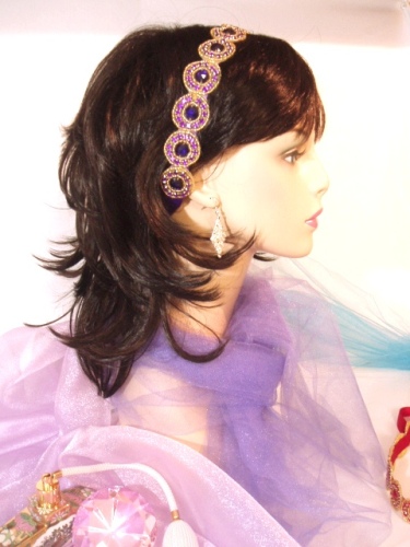 SB0379  Purple Jewel Gold Beaded Rhinestone Headband