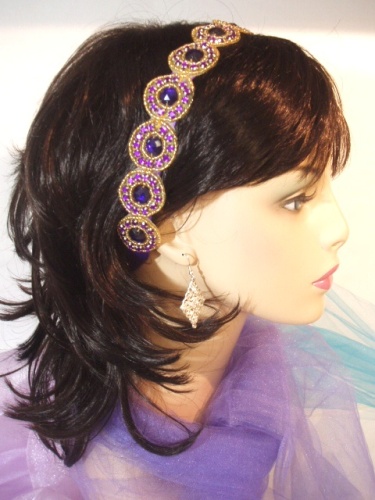 SB0379  Purple Jewel Gold Beaded Rhinestone Headband
