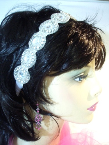 SB0379  Clear Rhinestone Silver Beaded Headband