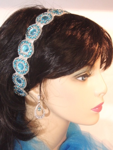 SB0379  Truquoise & Silver Rhinestone Headband