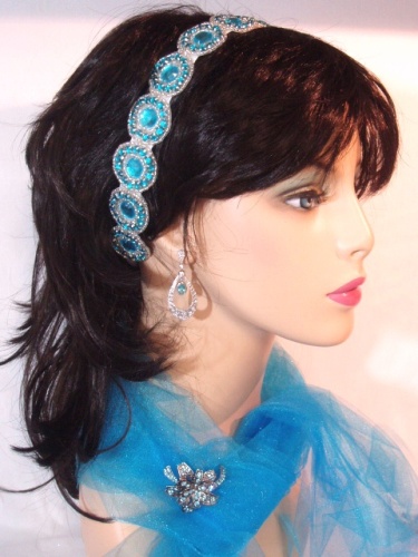 SB0379  Truquoise & Silver Rhinestone Headband