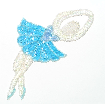E017 L Lt. Blue Ballerina Sequin Beaded Applique 7.5"
