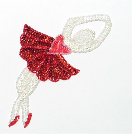 E017 L Red Ballerina Sequin Beaded Applique 7.5"