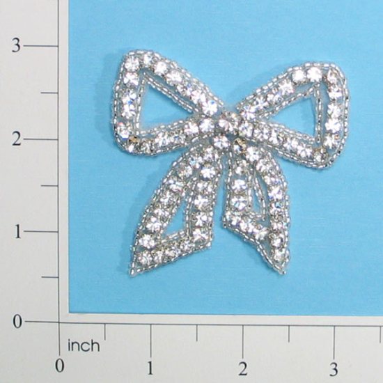 0357  Genuine Rhinestone Bow Beaded Applique 2.75"