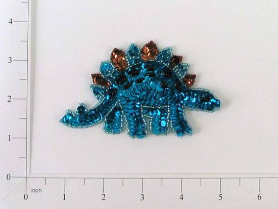E174 Stegosaurus Dinosaur Sequin Beaded Applique 4"