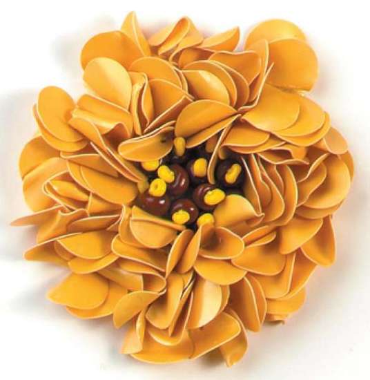 E249  Mustard Yellow Floral Sequin Beaded Applique 2"