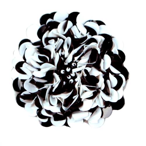E250  Black White Beaded Sequin Applique Flower  2.75"