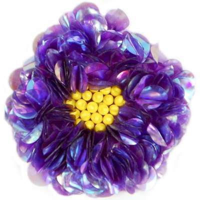 E250  Crystal Purple Beaded Sequin Applique Flower 2.75"