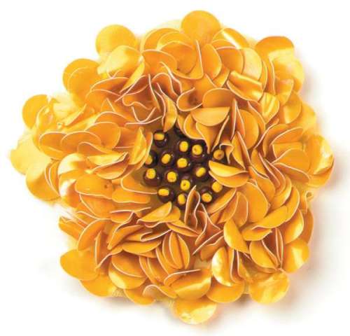 E250  Mustard Sequin Applique Flower  2.75"