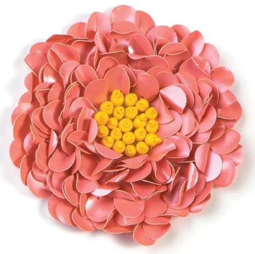 E250  Old Pink Beaded Sequin Applique Flower  2.75"