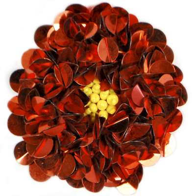 E250  Red Beaded Sequin Applique Flower  2.75"