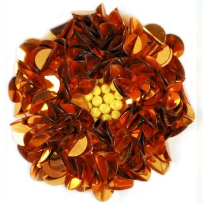 E250  Orange Beaded Sequin Applique Flower  2.75"