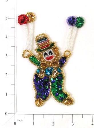 Clown With Balloons 5" Sequin Beaded Applique E279
