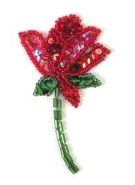 E30223  Red Rose Beaded Sequin Applique Flower 3"