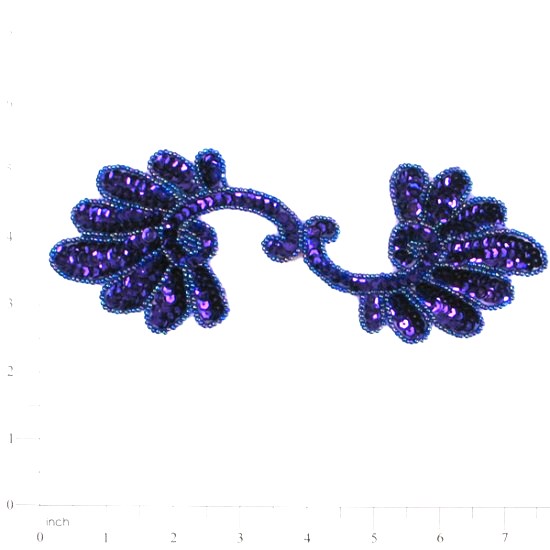 E3400  Purple Curl Sequin Beaded Applique 7"