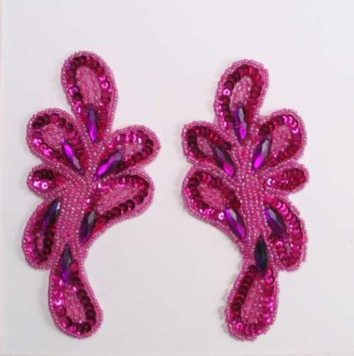 E3406 Fuchsia Mirror Pair Sequin Beaded Appliques 5.25"