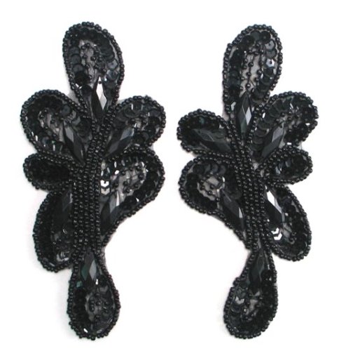 E3406 Black Mirror Pair Sequin Beaded Appliques 5.25"
