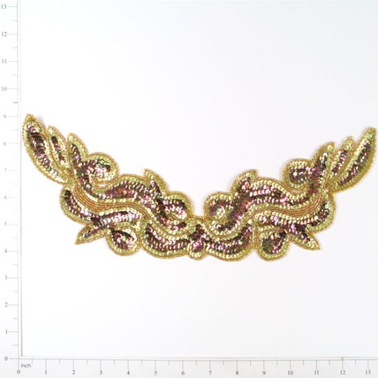 E3428  Gold Sequin Beaded Applique Collar 13"
