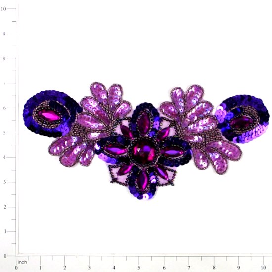 E3432  Purple Jewel Sequin Beaded Applique Collar 10"