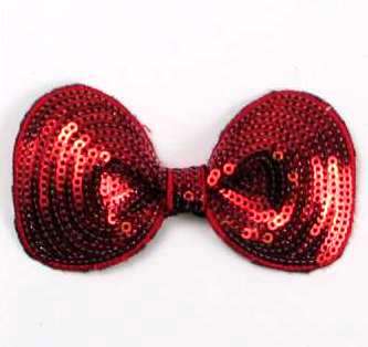 E3438  Red Sequin Bow  Applique 3.5"