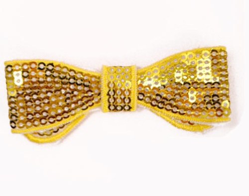 E3440  Yellow Sequin Bow Applique 2.75"