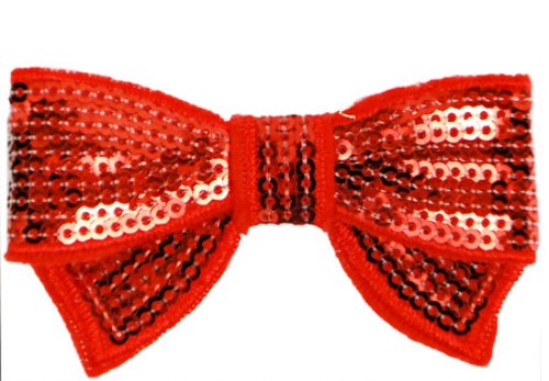 E3440  Red Sequin Bow   Applique 2.75"