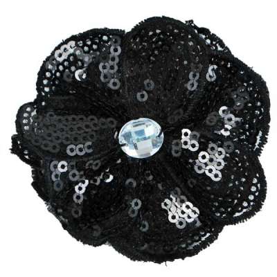 E3460 Black Jewel Sequin Applique / Pin 2.5"