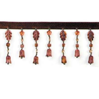 P3504  Leaves & Tulips Reddish Brown Beaded Trim Pre-Cut 36"