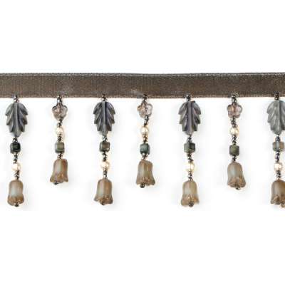P3504  Leaves & Tulips Gray Beaded Trim Pre-Cut 36"