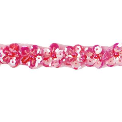 P3506 Floral Beaded Sequin Trim for Sewing & Crafts Fuchsia Pre-Cut 36"
