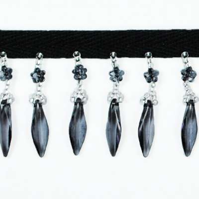 P3520 Black Beaded Fringe Trim Pre-Cut 36"