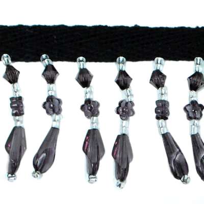 P3534 Black Fringe Beaded Trim Pre-Cut 24"