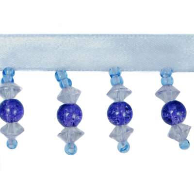 P3640 Home Decor Blue Beaded Fringe Trim Pre-Cut 36"