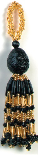 E3656 Black & Gold Beaded Tassel 3"