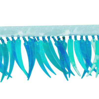 P3898 Turquoise Tusk Beaded Fringe Trim Pre-Cut 24"