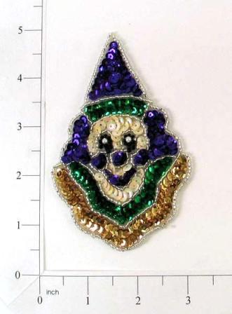 E438 Clown Mardi Gras 4.5" Sequin Beaded Applique