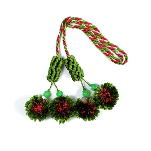 E4406   Green & Fuchsia  Beaded Tassel