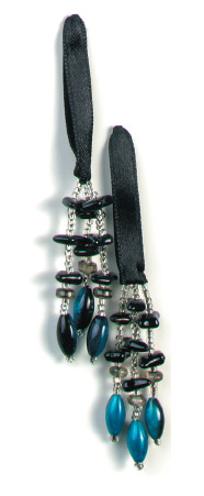 E5572 Set of 2 Black & Silver Beaded Tassels 2"