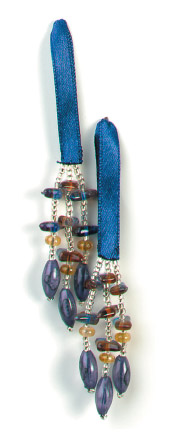 E5572 Set of 2 Blue Beaded Tassels 2"