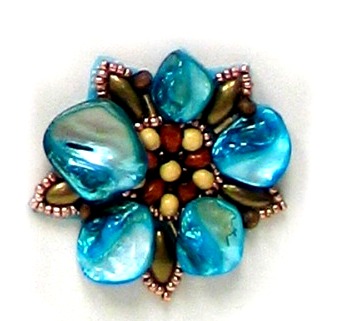 E5863  Turquoise Mutli Shell  Beaded Applique Motif  2"
