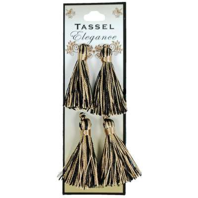 E5970  Set of ( 4 ) Black & Gold Mini Tassels 2"