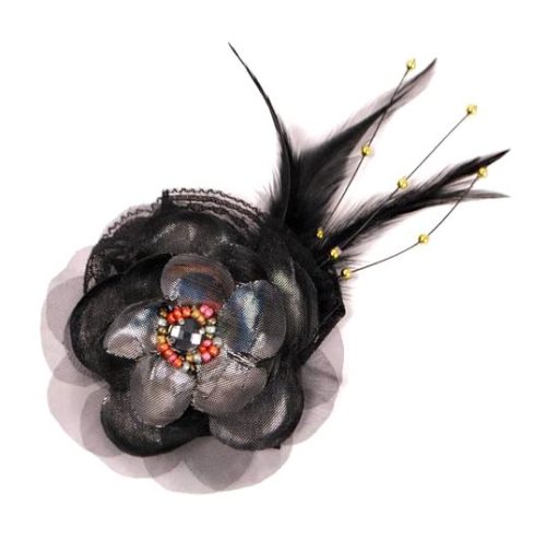 E5983   Black Victorian Feather Brooch / Applique