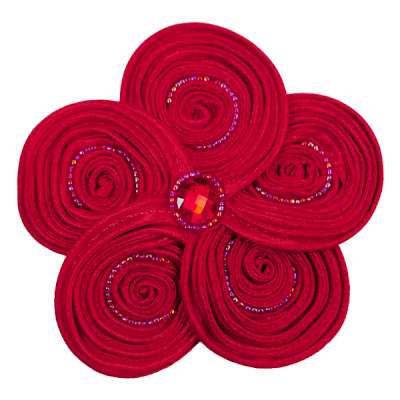 E5984  Red Victorian Silky Ribbon Flower Brooch 3.5"