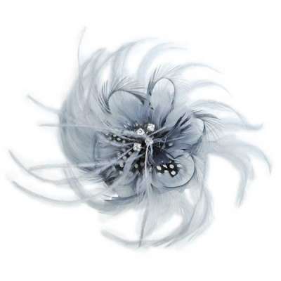 E5998 Grey Feather Pin Clip Brooch