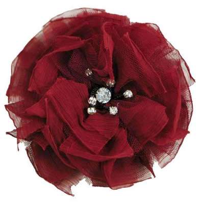 E6001  Burgundy Flower Rhinestone Brooch  4.75"