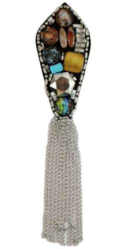 E6011 Vertical Beaded Brooch Applique with Chains