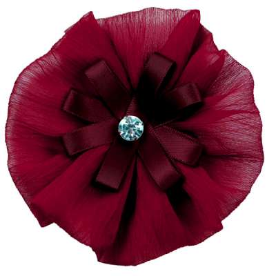 E6019 Burgundy Floral Brooch Clip Applique 4"