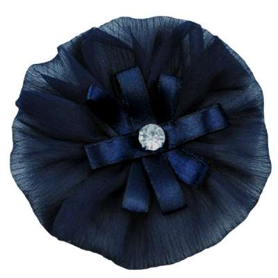 E6019 Navy Floral Brooch Clip Applique 4"