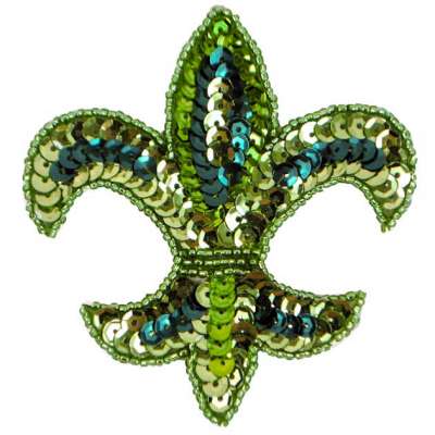 E6020  Green Lime Fleur De Leis Sequin Beaded Applique 3.5"