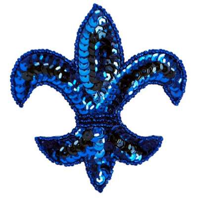E6020  Blue Fleur De Leis Sequin Beaded Applique 3.5"